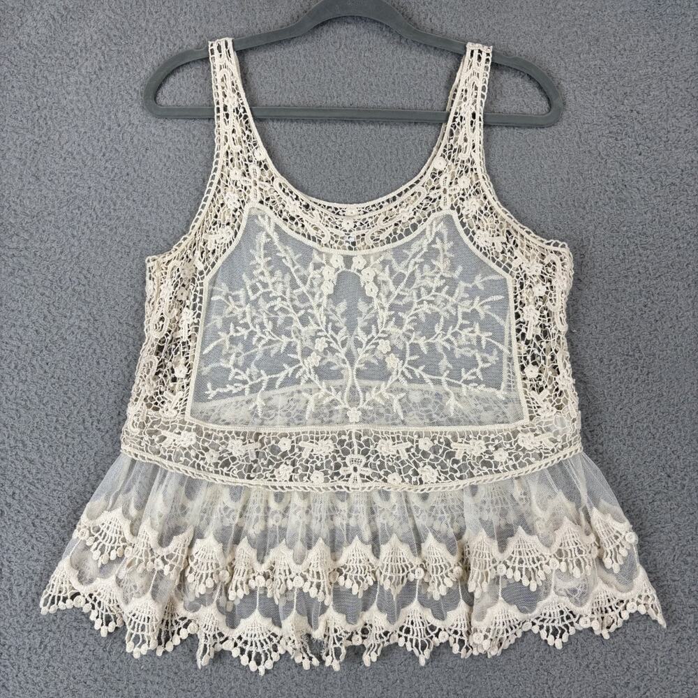 Express Crochet Lace Top Small Coquette Romantic Fairy Boho Sheer Dainty Ivory